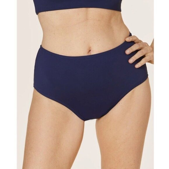 Andie Swim High Waist Bikini Bottom Stretch Navy Blue Large NEW In Package E - Picture 1 of 3